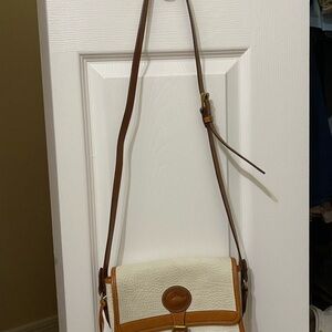 Dooney & Bourke White and Tan Crossbody Bag with Adjustable Strap
